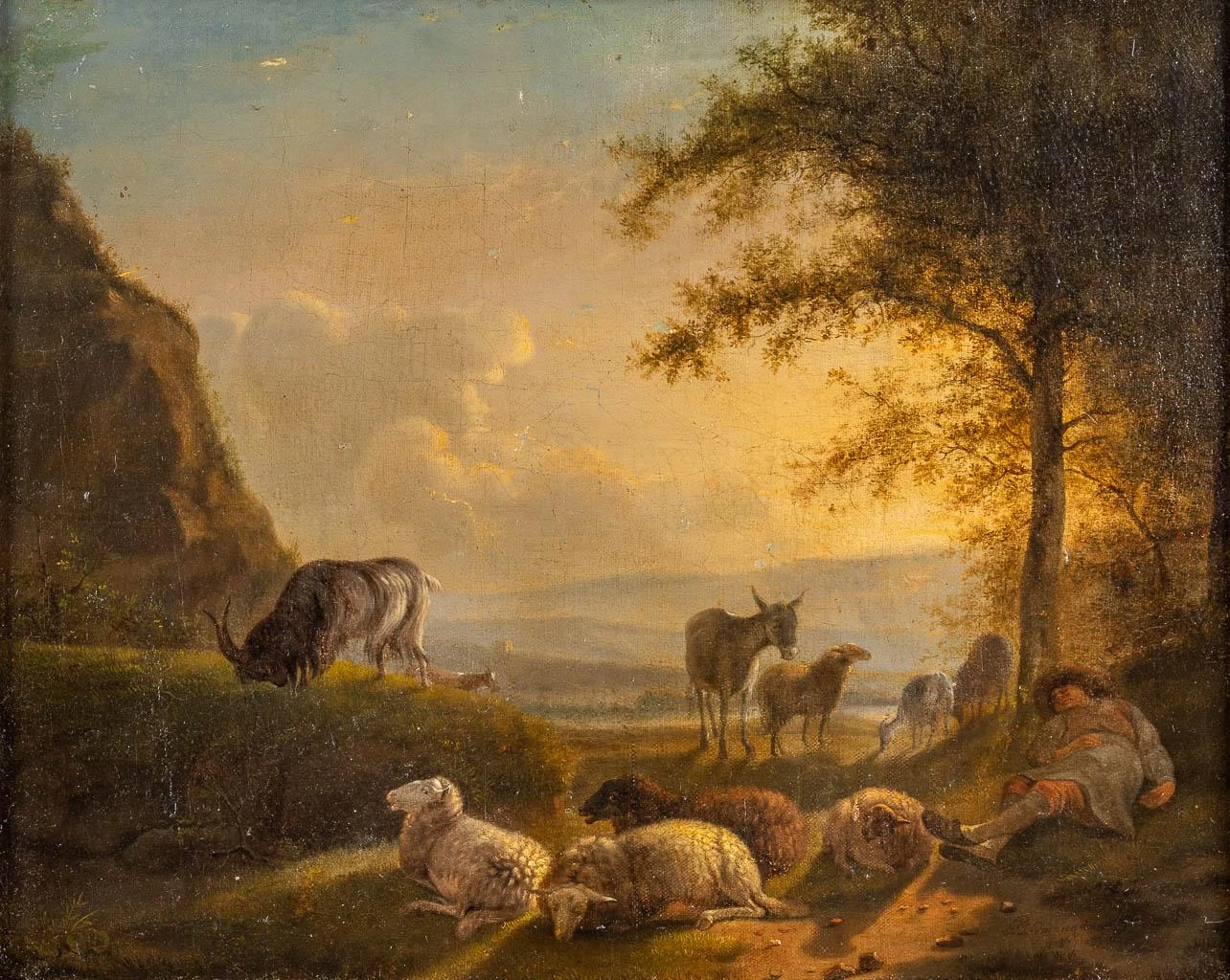 Balthasar Ommeganck - Pastore a riposo con bestiame in un ampio paesaggio